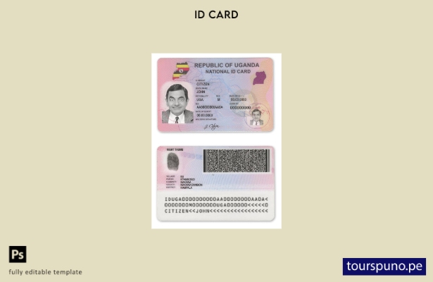 Plantilla de identificación de Uganda lista para imprimir